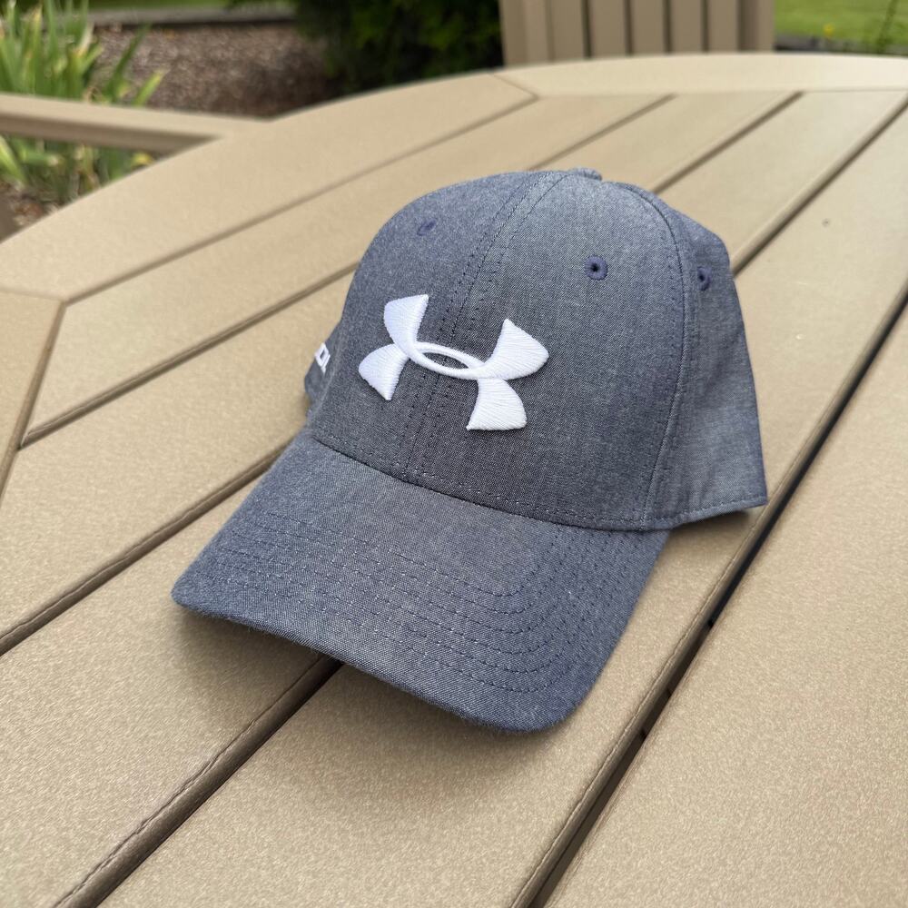 Under Armour Golf Hat Men’s OSFM Heather Blue White Logo Leather Strapback Cap